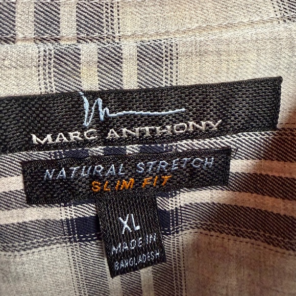 Marc Anthony Natural Stretch Plaid Button-Up Shirt – XL Slim Fit – Gray/Black - Picture 3 of 8